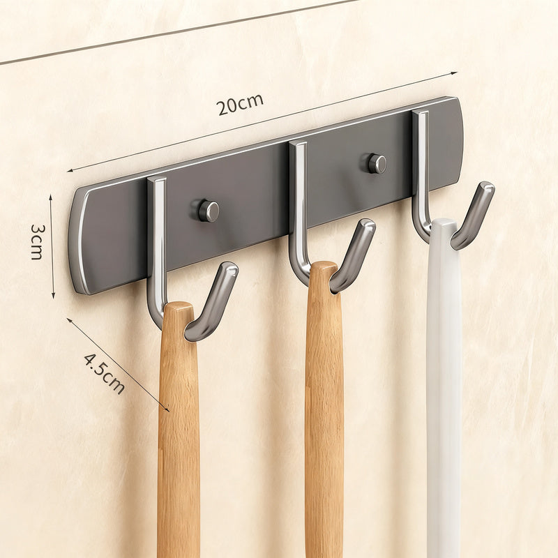 Stainless steel kitchen holder with multiple hooks