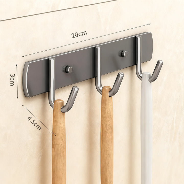 Stainless steel kitchen holder with multiple hooks