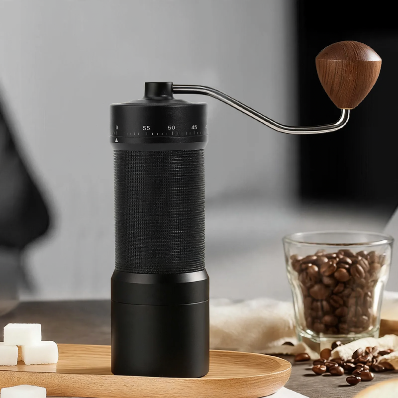Hand coffee grinder with CNC grinding mechanism and brush