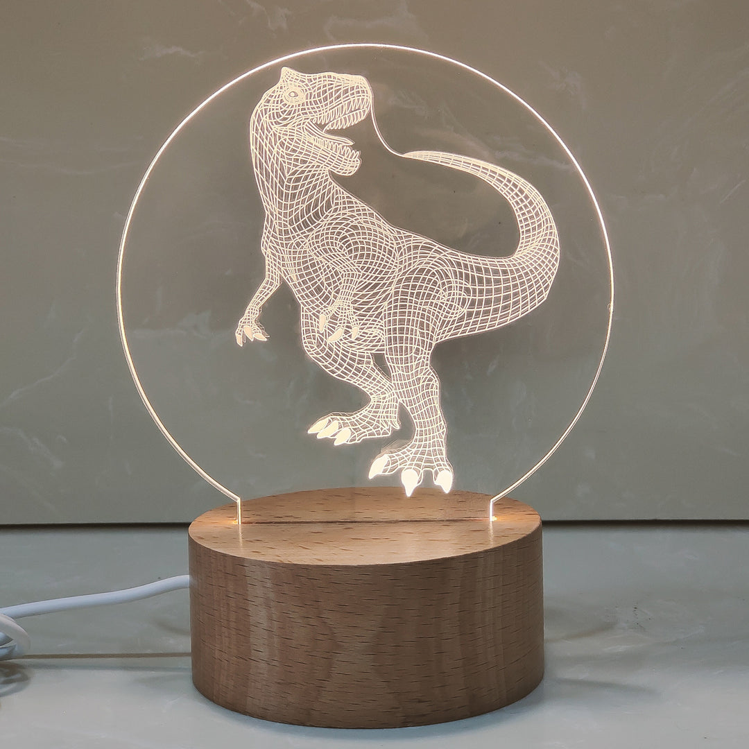 3D night light with acrylic shade, wooden base