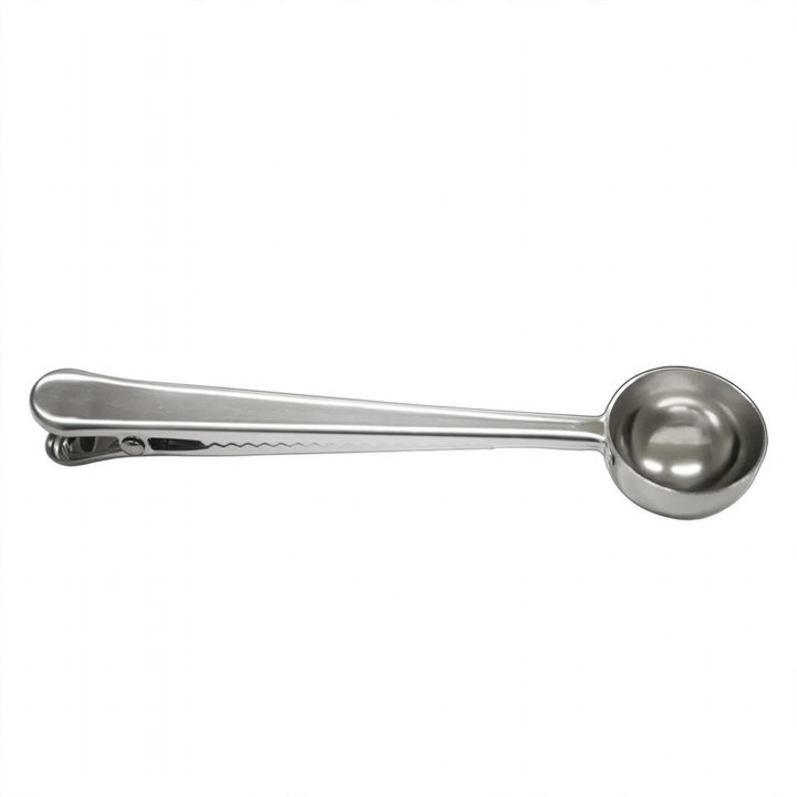 2-in-1 coffee spoon and clamp made of stainless steel