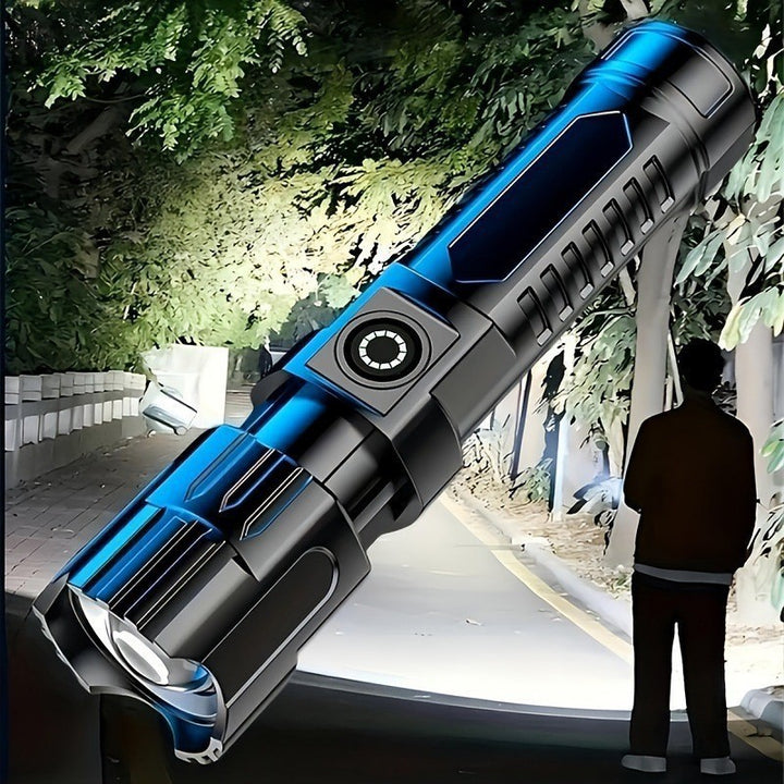 Portable LED flashlight with zoom function
