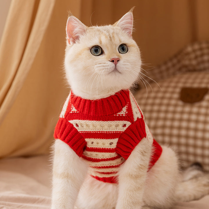 Sleeveless knit vest for cats with hole pattern