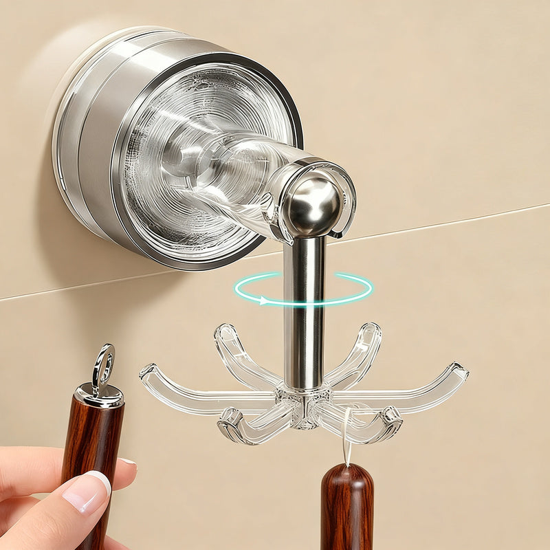 Suction cup wall hooks with six hooks, rotatable