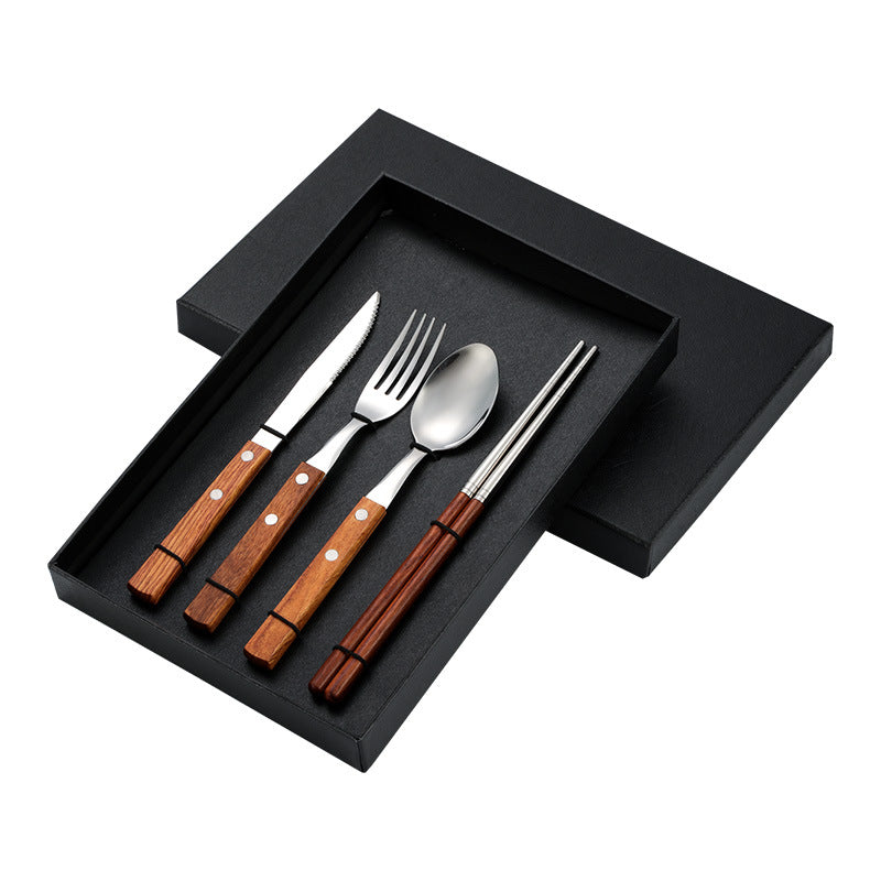 Cutlery set 12-piece, stainless steel with wooden handle
