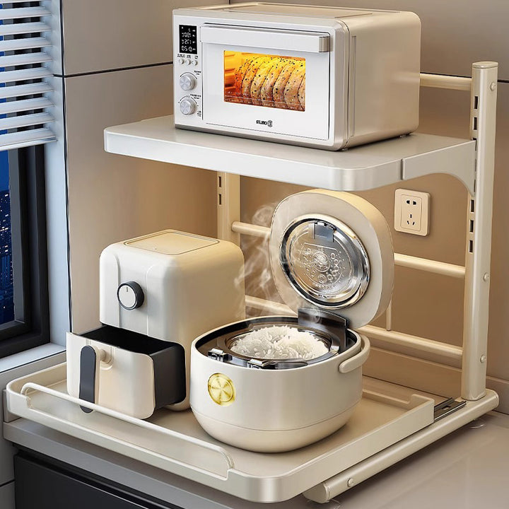 Microwave and kitchen appliance shelf, multi-tiered