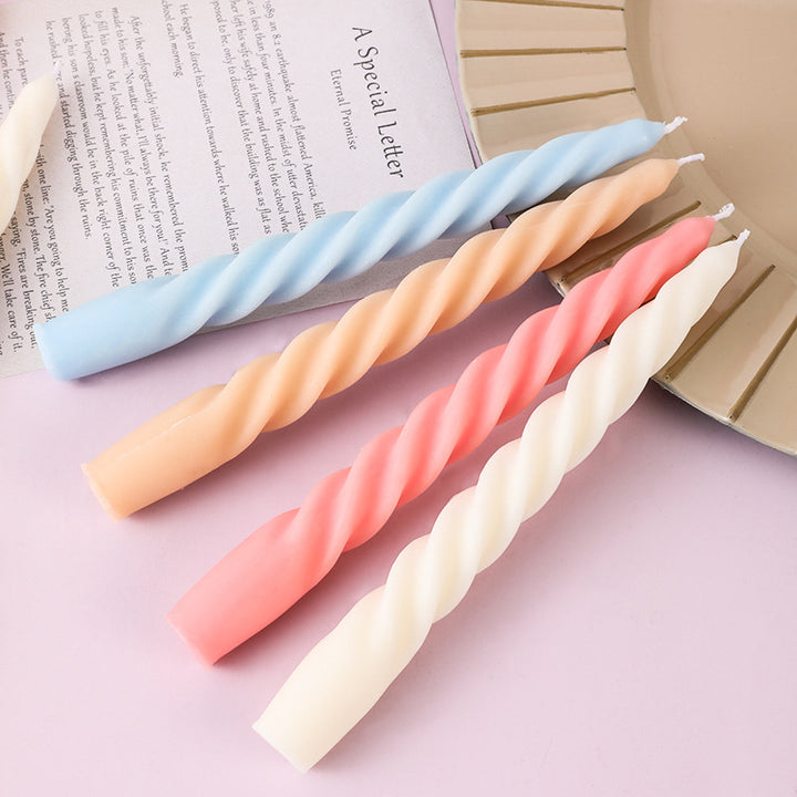 Spiral-shaped decorative candle made of soy wax