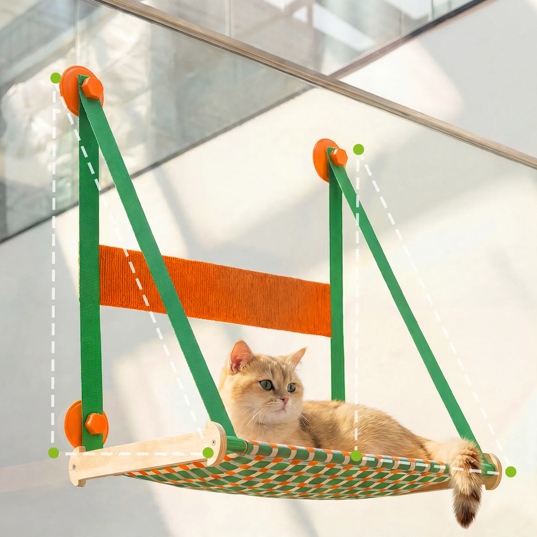 Hanging cat hammock with suction cup, handwoven, breathable