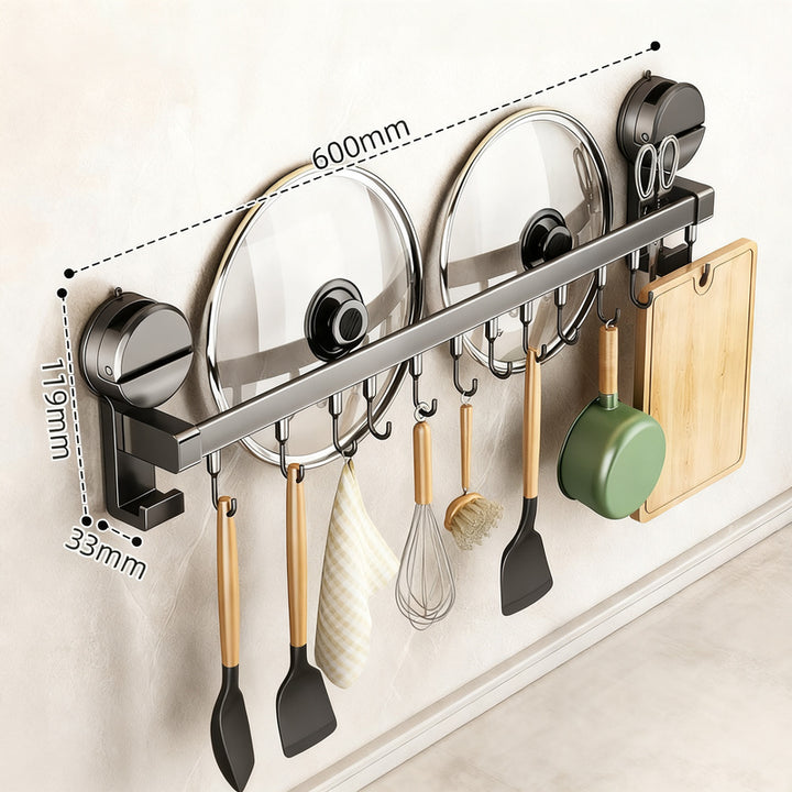 Kitchen hanging rod with hooks for utensils