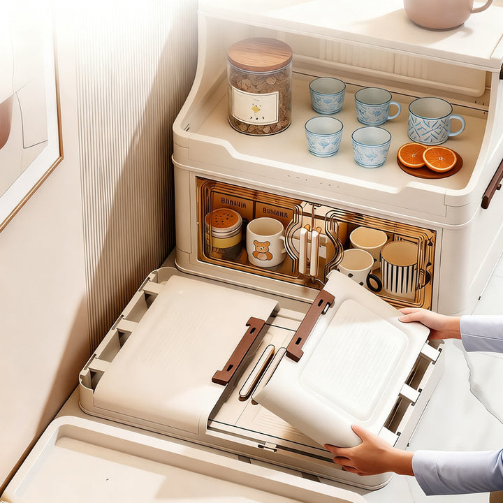 Foldable storage cabinet with three levels