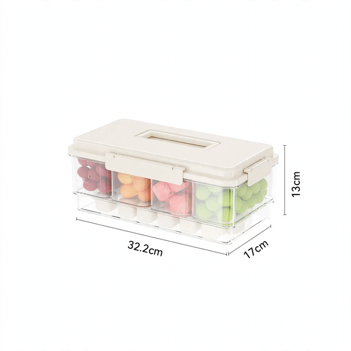 Divided food storage container with carrying handle, 1–2 L