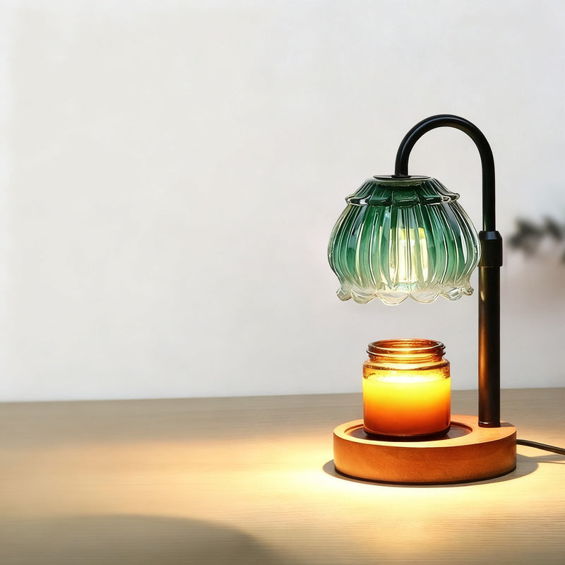 Wax melting lamp with wooden base