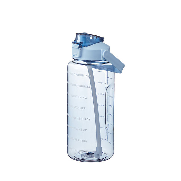 Sports water bottle 2 L with scale and straw