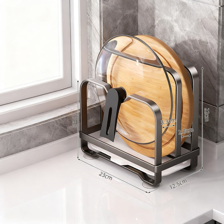 Kitchen stand for lids, knives, and cutting boards