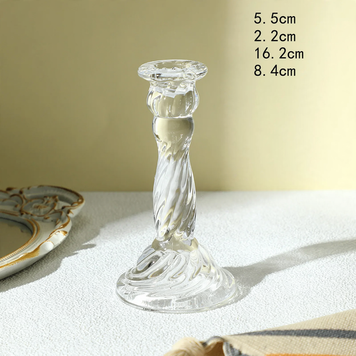 Transparent glass candle holder with structured pattern