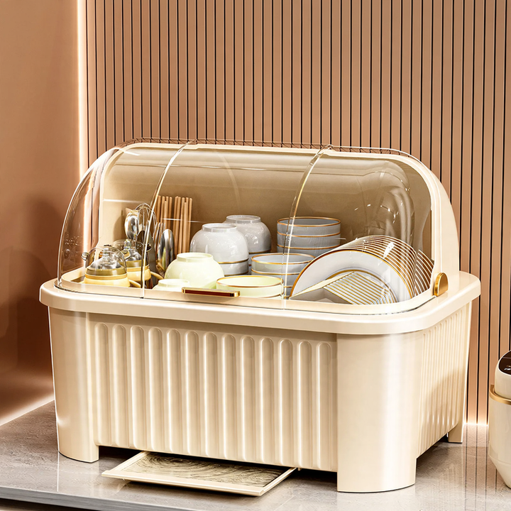 Plastic dish rack with shelf