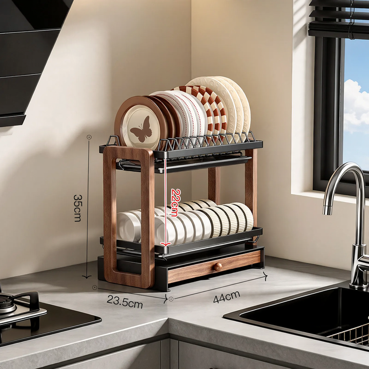 Walnut dish drainer, 2–3-piece