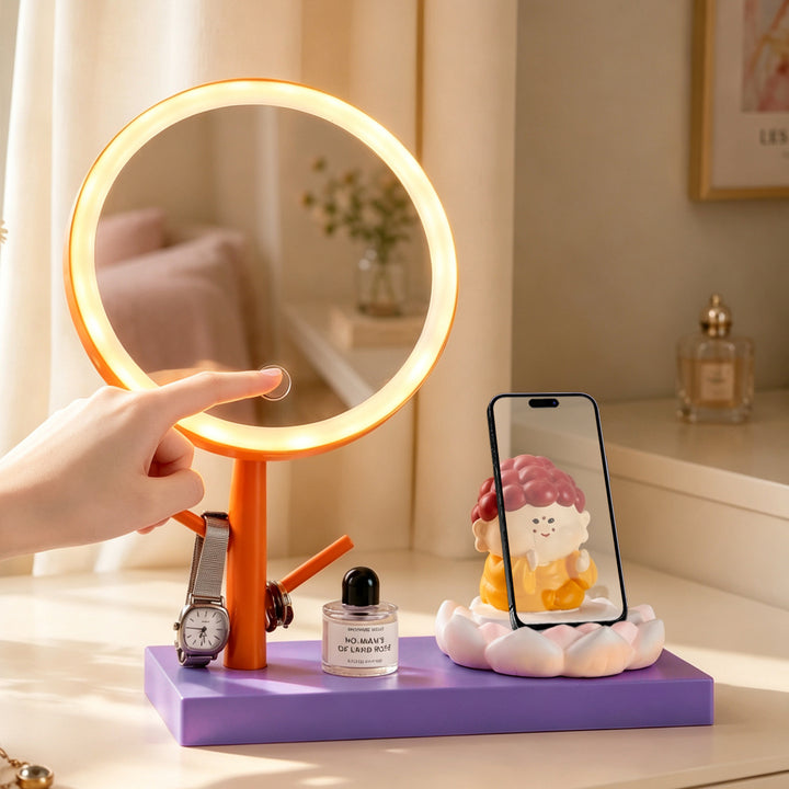Cartoon-Phone-Stand with Makeup Mirror