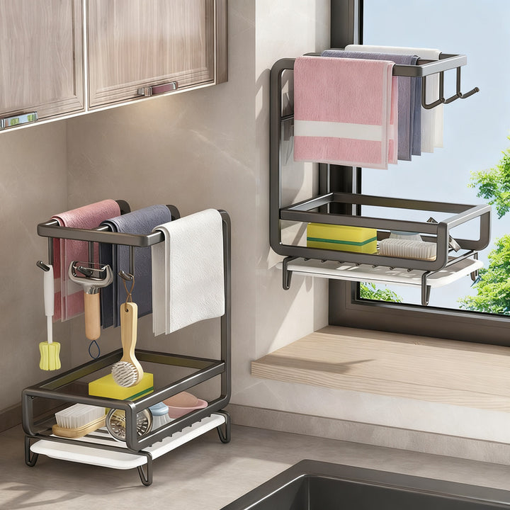 Aluminum dishcloth rack, wall-mounted or standing