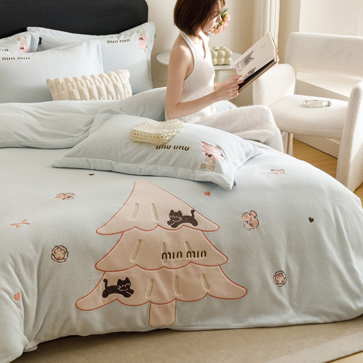 Bedding set, Christmas motif, 4-piece, fleece look