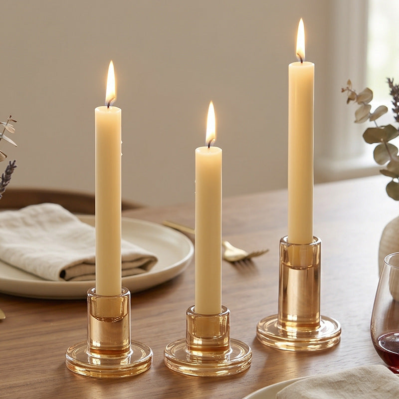 T-shaped glass candle holder, soda-lime glass