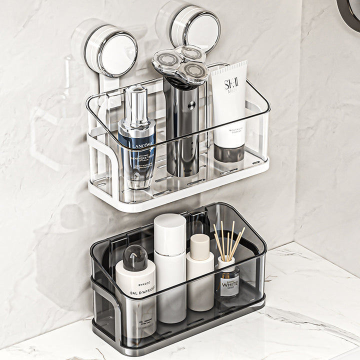 Wall-mounted cosmetic shelf with suction cup, model YM.7052