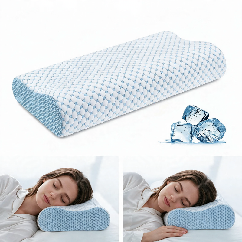 Flat neck pillow made of memory foam, wave profile