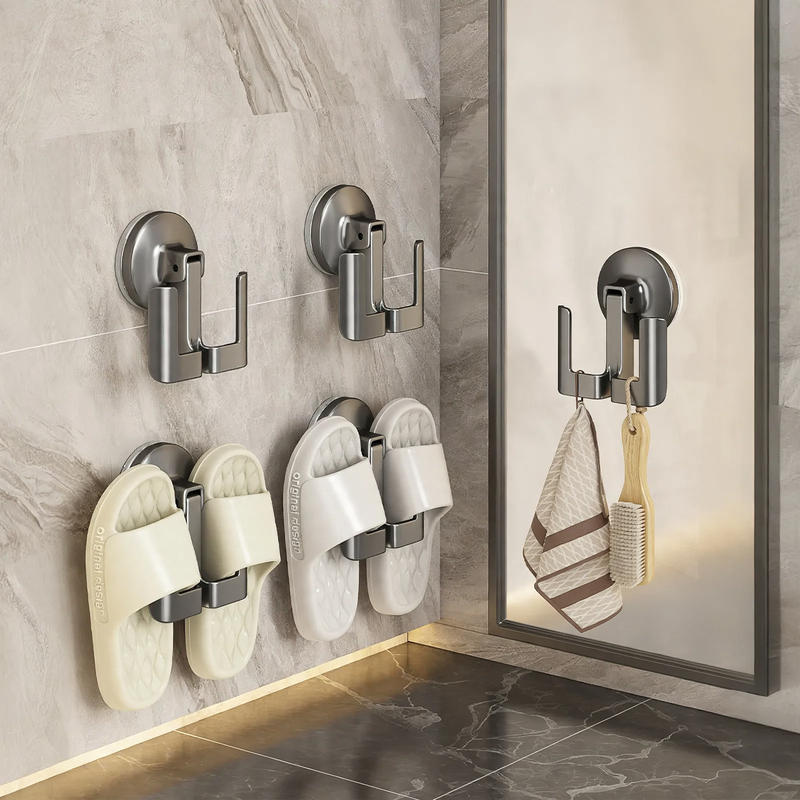 Bathroom shoe holder with suction cup, no drilling