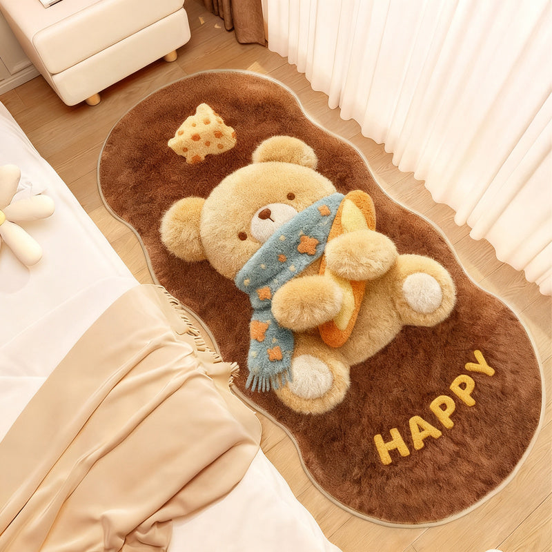 Animal motif bath mat, synthetic fur, washable