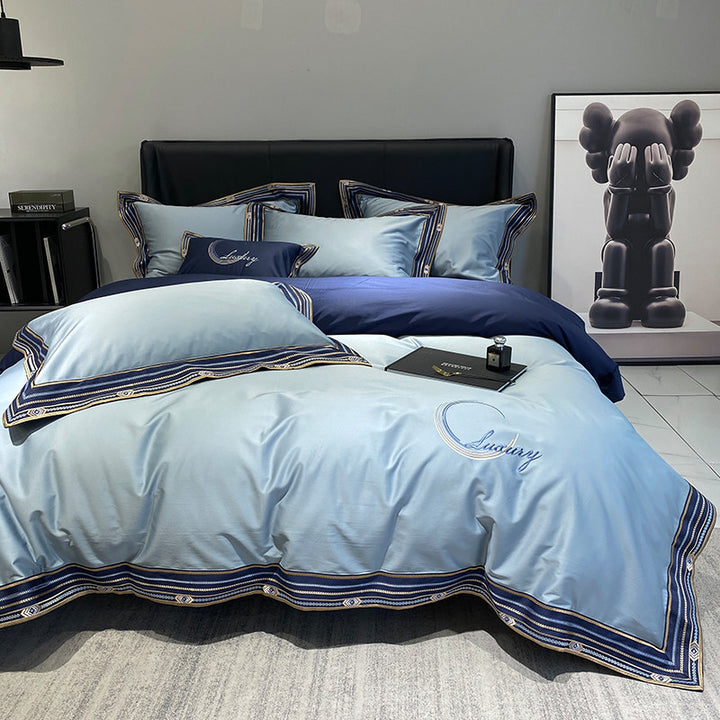 Long-staple cotton bedding, 4-piece, embroidered