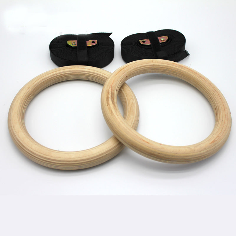 Wooden gymnastics rings with strap