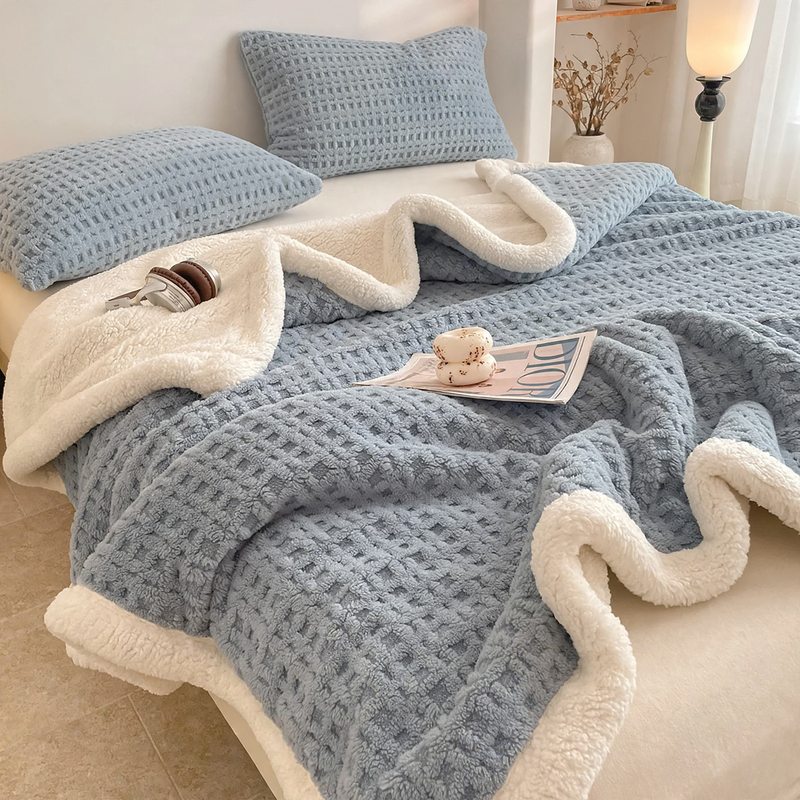 Double-layer waffle pique fleece blanket, 1000–1500 g