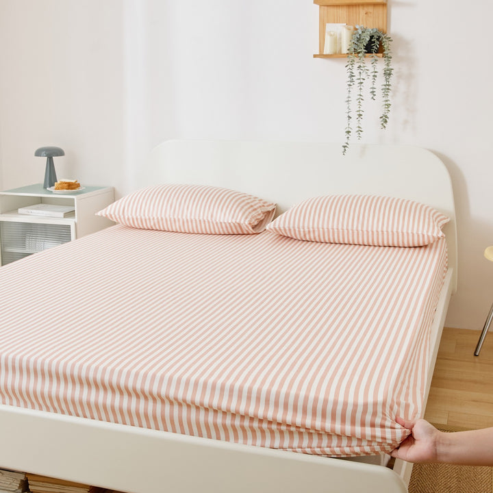 Cotton fitted sheet, 100% cotton, striped and solid colors