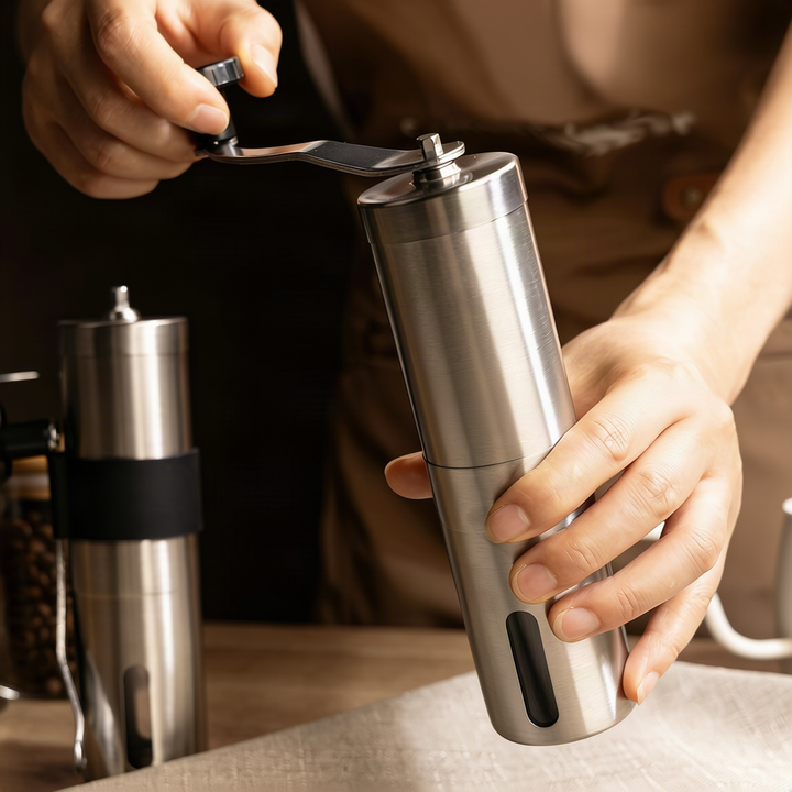 Manual coffee grinder with ceramic grinding mechanism, stainless steel