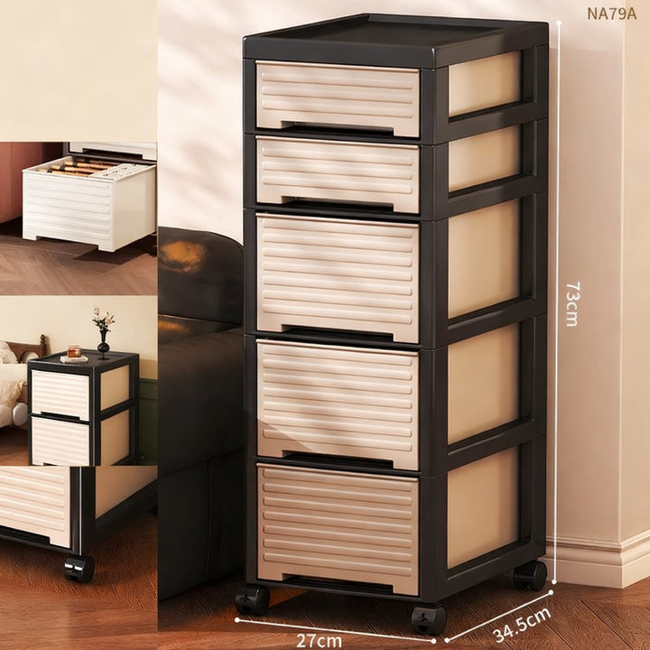 Plastic storage cabinet, multi-layer, with wheels