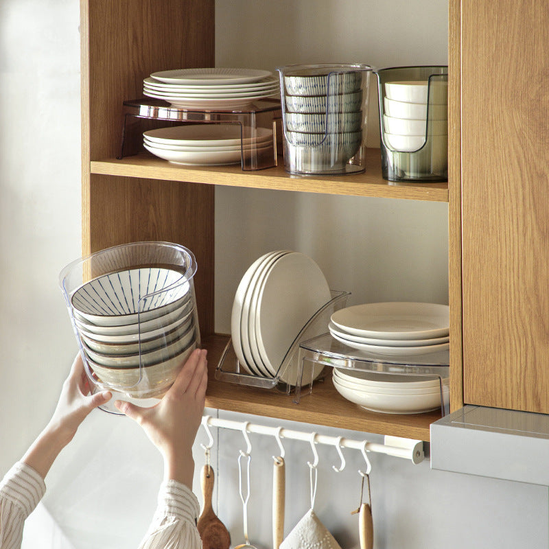 Transparent dish rack for kitchen cabinet
