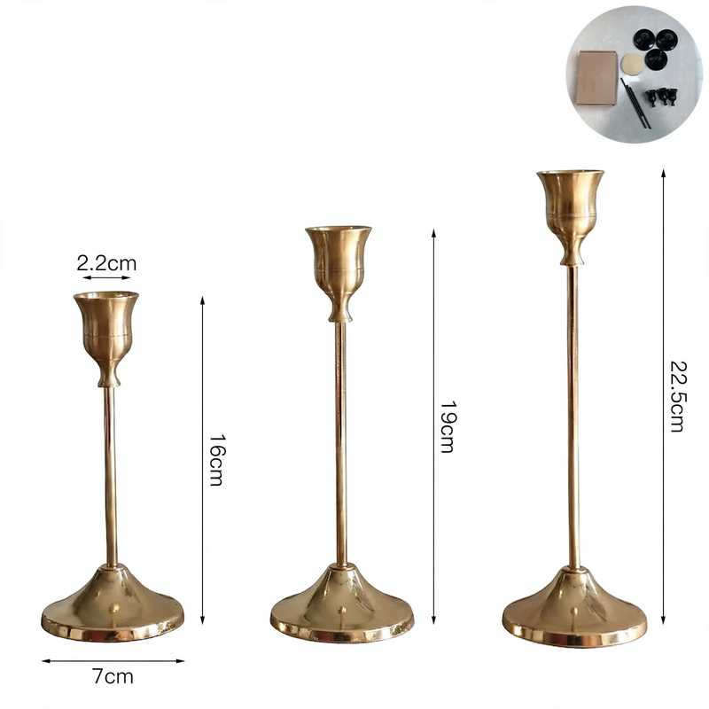 Candle holder set, 3-piece, iron, vintage style