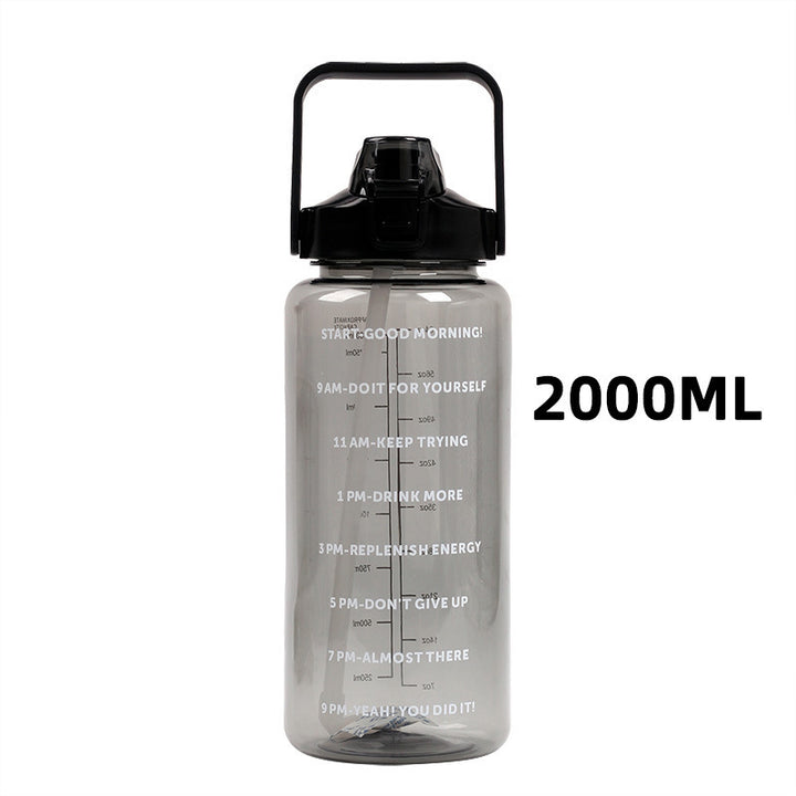 Sports water bottle 2 L with scale and straw