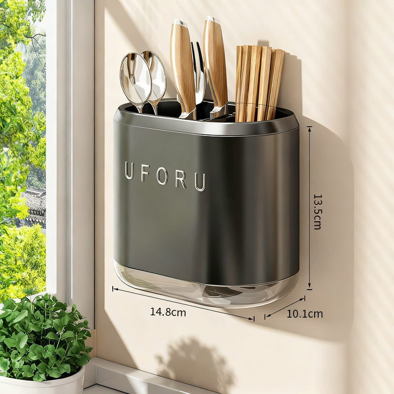 Wall-mounted chopstick holder with lid or open