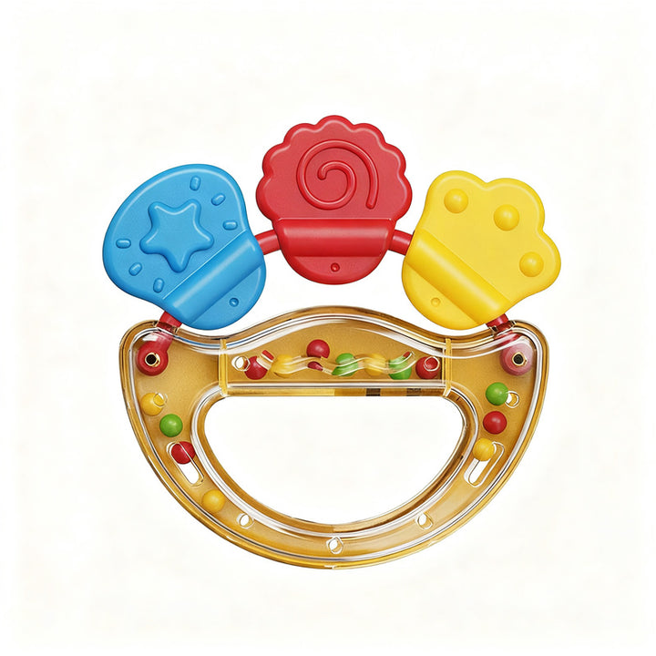 Baby rattle and teething ring, 0–3 years