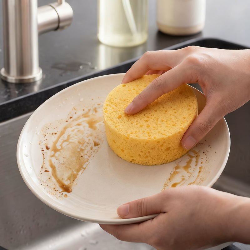 Wood fiber sponge for cleaning and washing