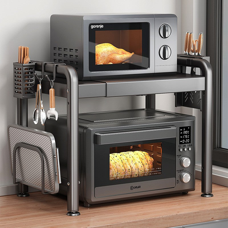 Microwave and kitchen appliance shelf, multi-tiered