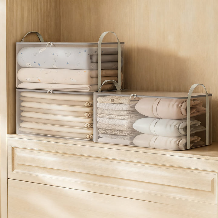 Transparent storage bag for clothing and bedding