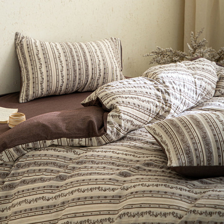 Cotton-linen bedding, 4-piece, striped pattern