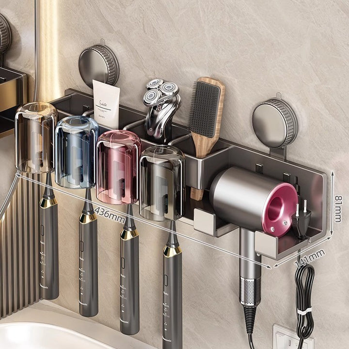 Suction cup toothbrush and hair dryer holder, wall-mounted