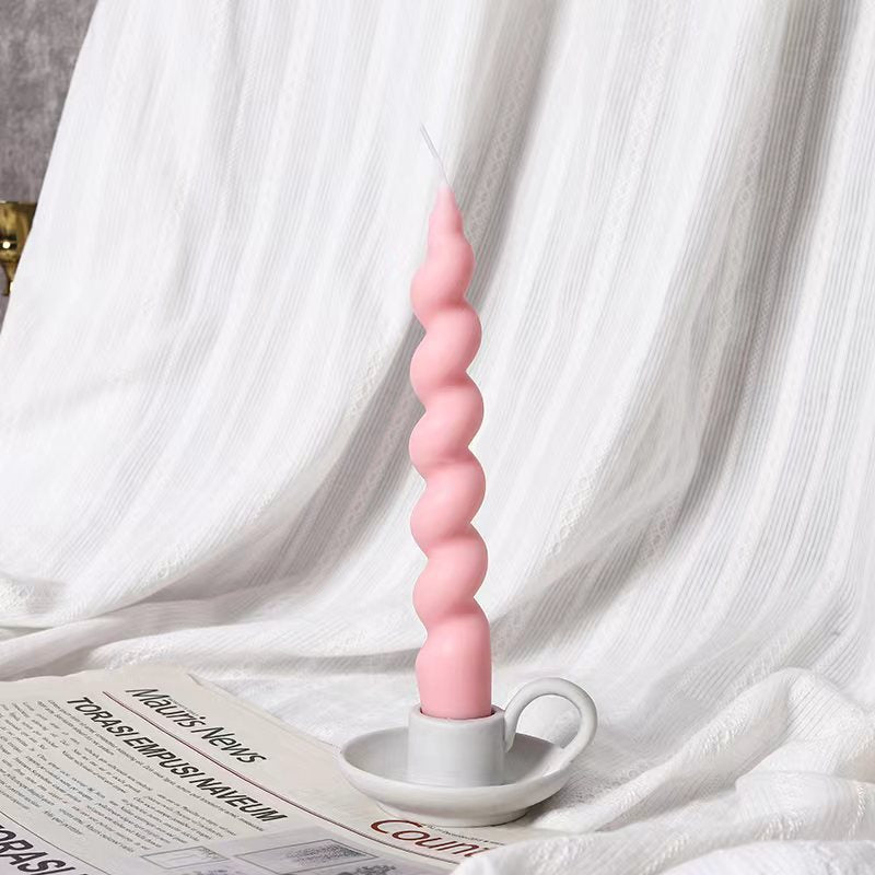 Spiral-shaped decorative candle made of soy wax