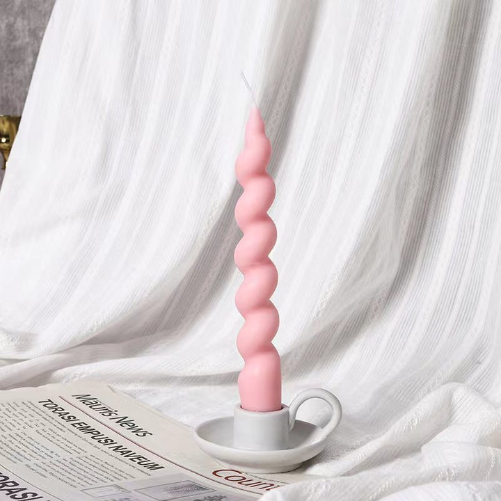 Spiral-shaped decorative candle made of soy wax