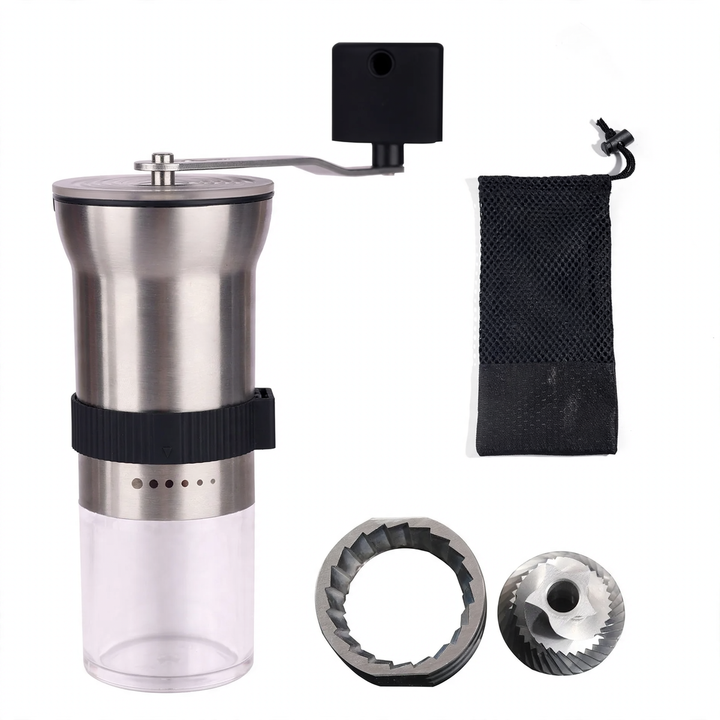Hand crank coffee mill with ceramic or steel grinding mechanism