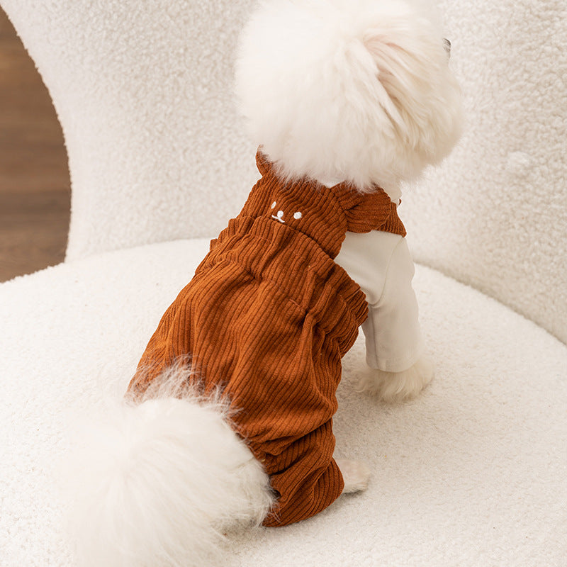 Dog overall with bib pants made of corduroy