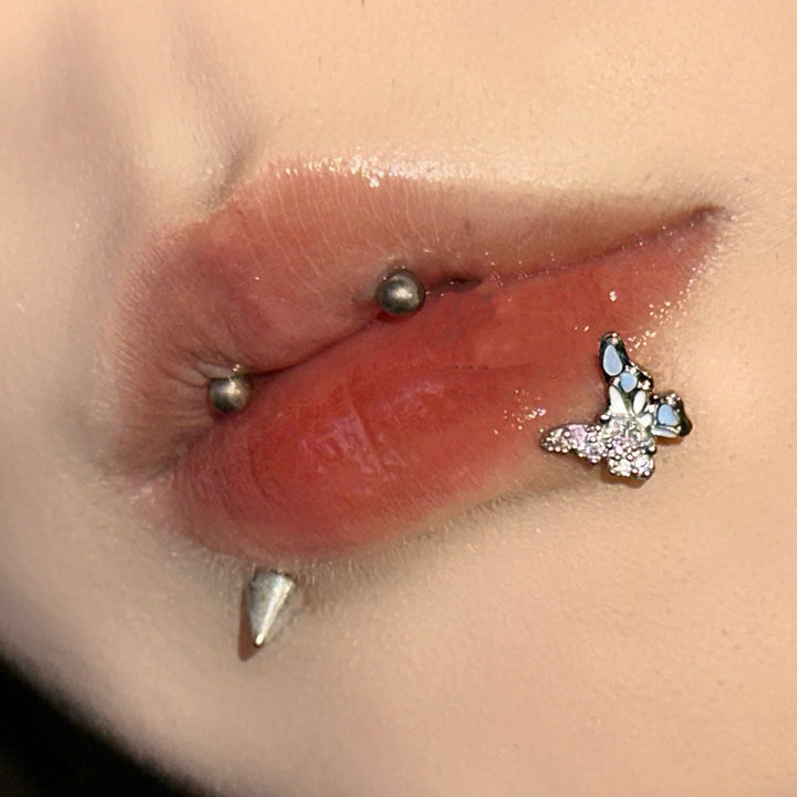 Lip studs stainless steel with rhinestones, various sizes